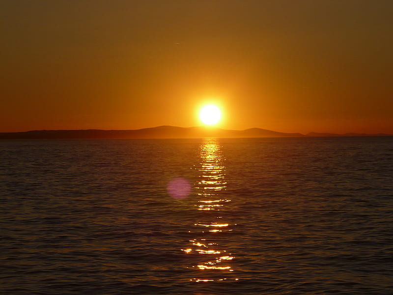 beautiful sunset, sun, orange, Zadar, sunny, bonito, sunset, coas, sea, beach, sundown, seaside, evening, gorgeous, blue, ocean, Croatia, water, mountains, island, HD wallpaper