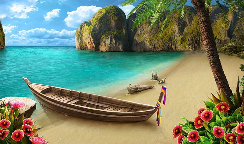 Phi Phi Island, beach, tree, boat, palm, HD wallpaper | Peakpx