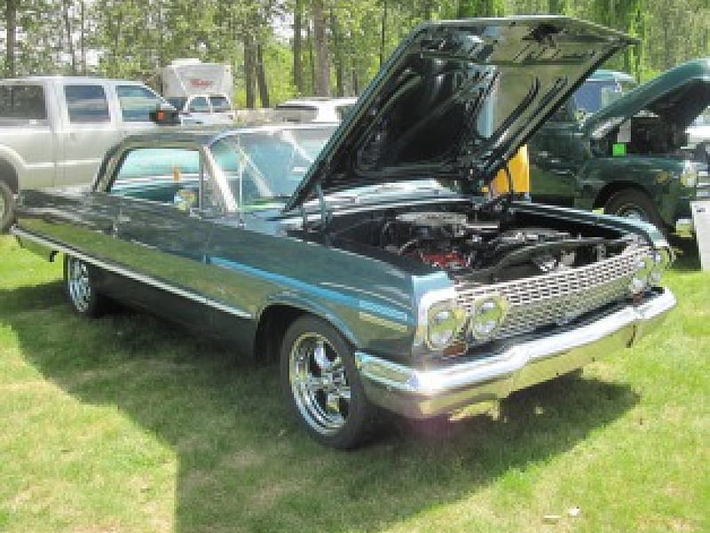 1963 Chevrolet Impala, nickel, graphy, headlights, Chevrolet, black, tires, HD wallpaper
