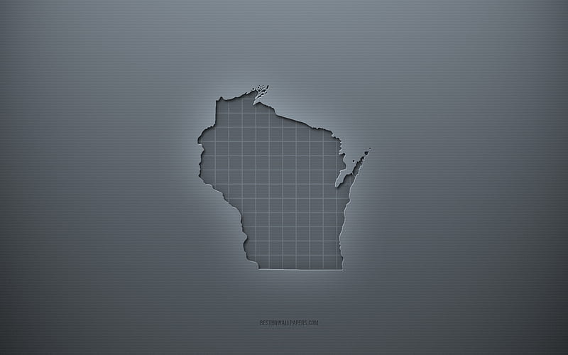 Wisconsin map, gray creative background, Wisconsin, USA, gray paper texture, American states, Wisconsin map silhouette, map of Wisconsin, gray background, Wisconsin 3d map, HD wallpaper