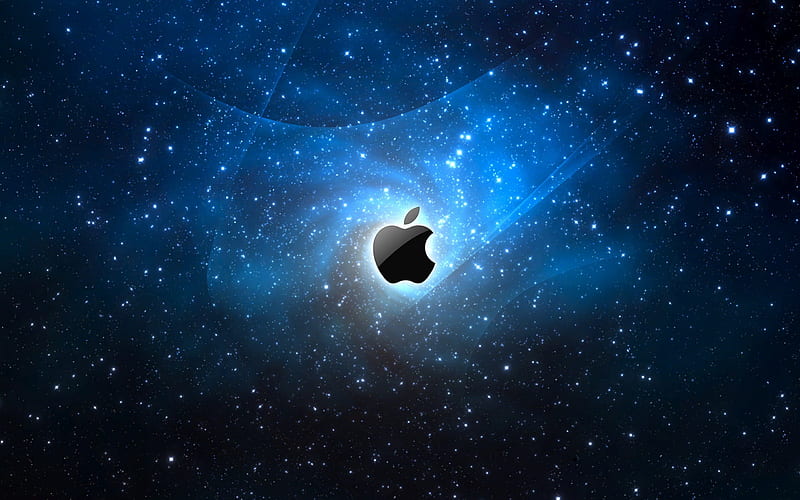 Astro Mac Logo, stars, black, floating, American, abstract, illustration, astronomical, apple logo, light illusion, imac, blue, HD wallpaper