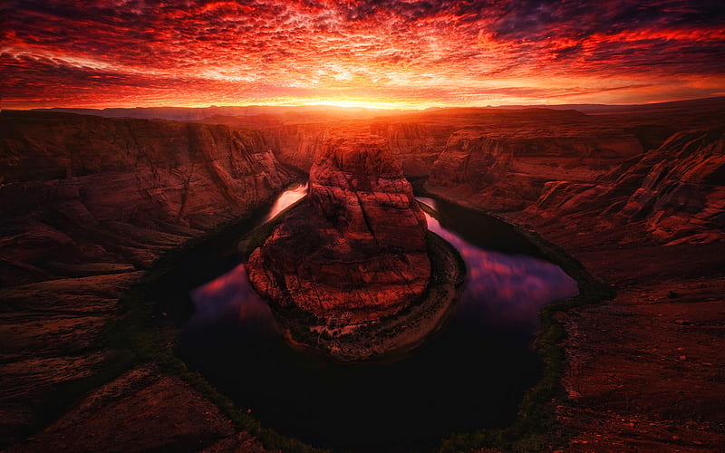 Horseshoe Bend, USA, sunset, Colorado River, canyon, R, mountain landscape, Arizona, rocks, beautiful nature, HD wallpaper