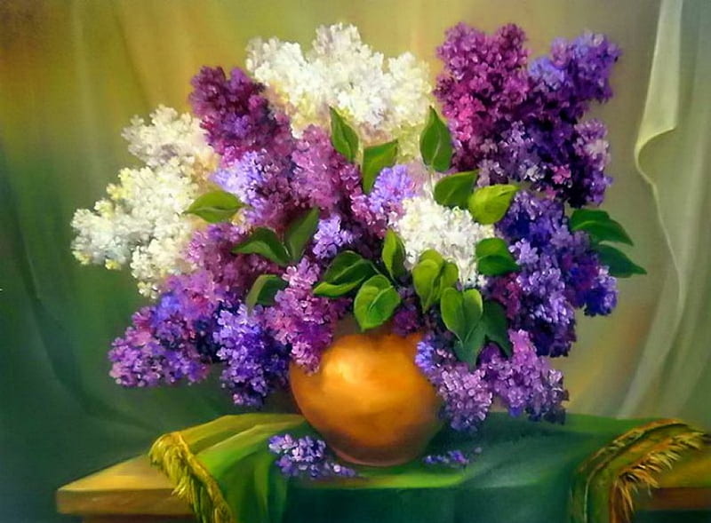 Still life, lilac, pretty, colorful, vase, bonito, fragrance, nice, flowers, beauty, room, tender, art, lovely, fresh, scent, delicate, freshness, bouquet, HD wallpaper