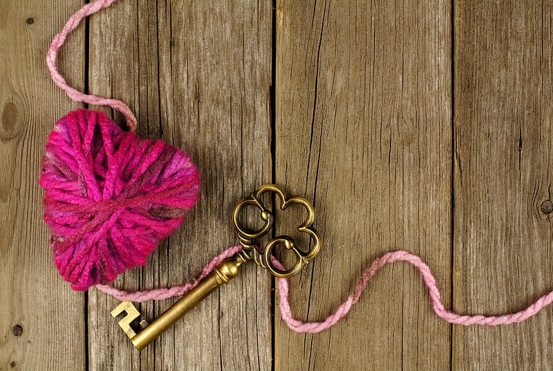 Happy Valentines's Day!, heart, valentine, pink, wood, key, card, HD  wallpaper