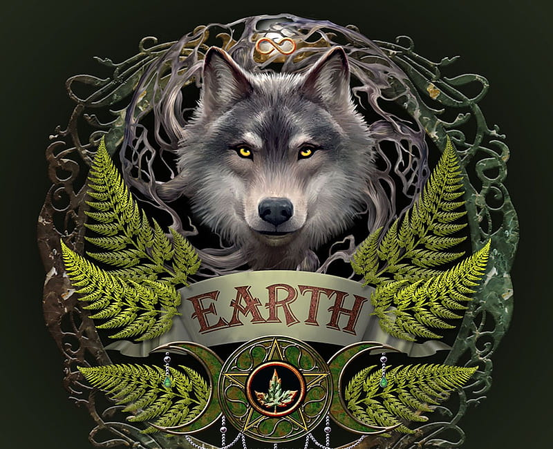 Earth, digital, art, symbol, wolf, HD wallpaper