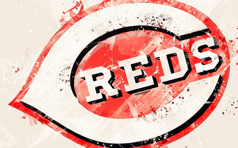 Cincinnati Reds grunge art, logo, american baseball club, MLB, white background, emblem, Cincinnati, Ohio, USA, Major League Baseball, National League, creative art, HD wallpaper