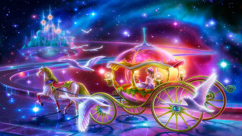 The Beautiful Princess in the Carriage, horse, castle, cinderella, princess,  HD wallpaper | Peakpx