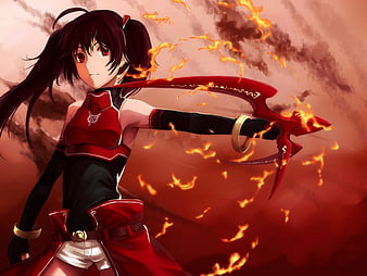 anime girl warrior with black hair