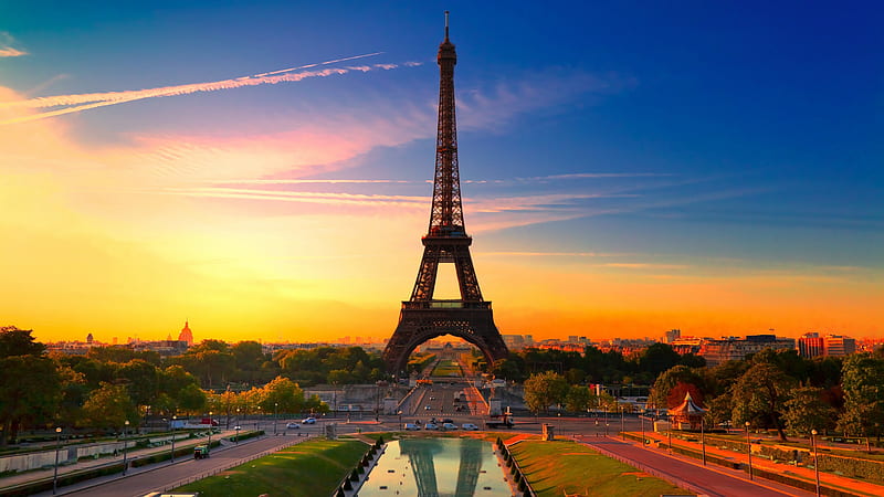 Eiffel Tower sunset, Paris, France, HD wallpaper