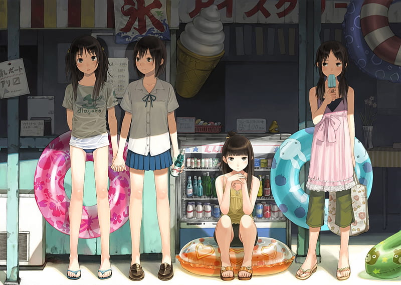The Stall, shop, female, house, food, stall, building, cute, girl, anime, anime girl, HD wallpaper