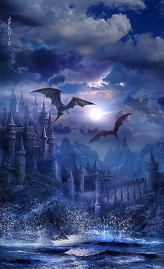 Dragon, castle, mystical, HD phone wallpaper | Peakpx