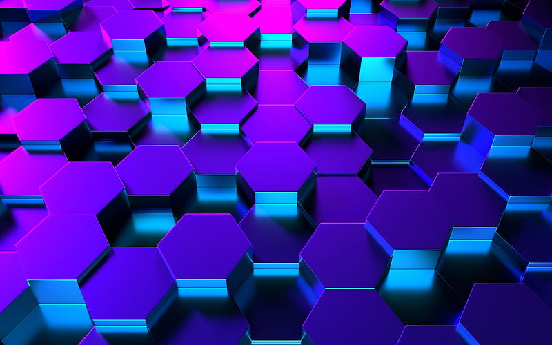 purple hexagons, art, geometry, hexagons, creative, geometric shapes, HD wallpaper