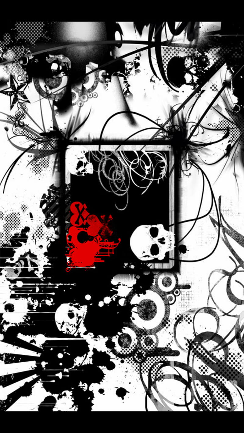 Bleeding heart, black, red, skull, white, HD phone wallpaper
