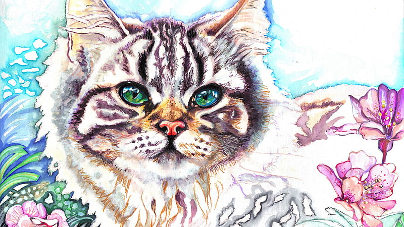 Cat, art, draw, christina papagianni, face, pisici, eyes, HD wallpaper