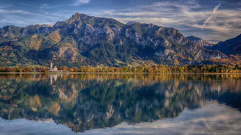 Alps Bavaria Germany Forggensee Mountain Neuschwanstein Castle Is Reflecting On Lake Nature, HD wallpaper