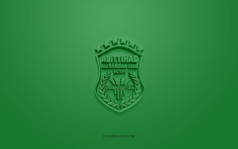 Al-Ittihad Alexandria, creative 3D logo, green background, 3d emblem, Egyptian football club, Egyptian Premier League, Alexandria, Egypt, 3d art, football, Al-Ittihad Alexandria 3d logo, HD wallpaper