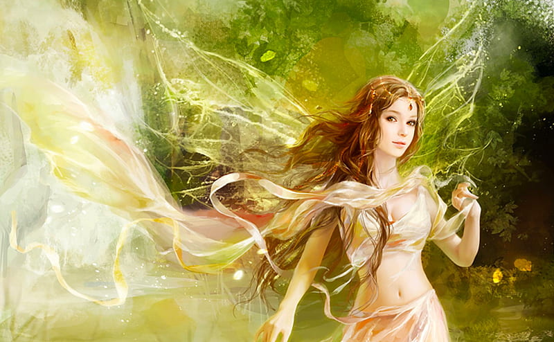 Fairy, pretty, art, wings, fantasy, girl, digital, woman, HD wallpaper