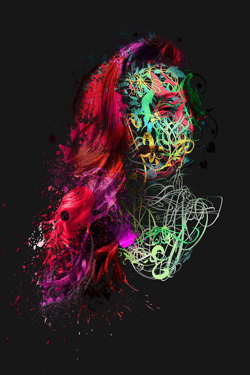 3D Abstract, digital art, manipulation, hop, face, red, floral, HD phone wallpaper