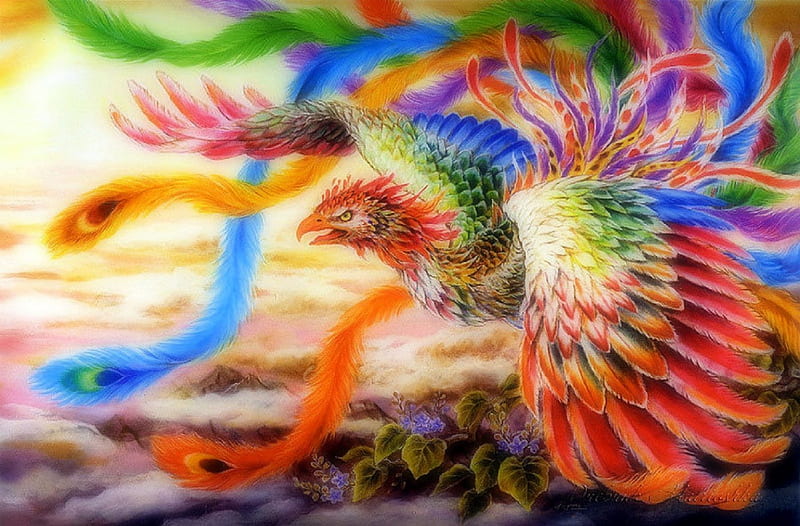 Rainbow Phoenix, colorful, draw and paint, lovely, phoenix, colors, love  four seasons, HD wallpaper | Peakpx