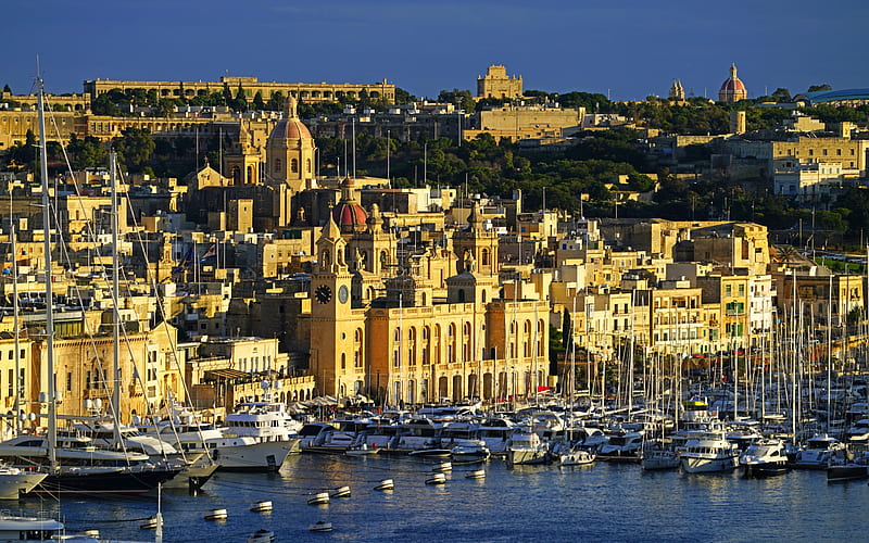 Birgu, summer, Malta, old town, embankment, sea, yachts, sailboats, boats, HD wallpaper