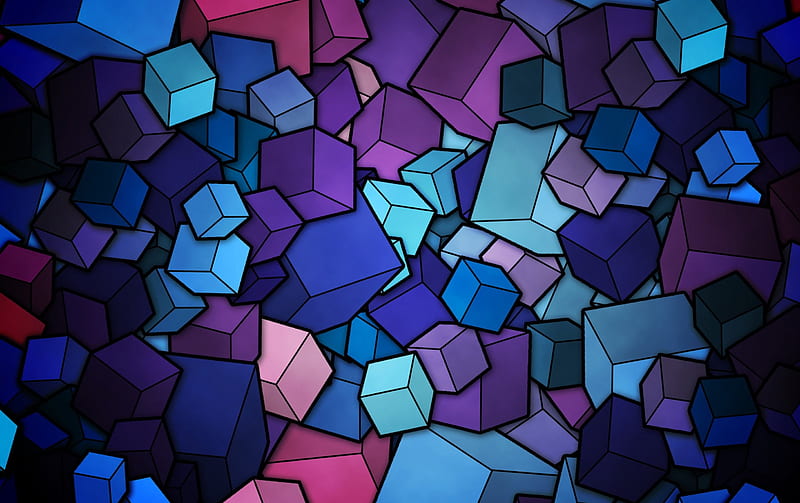 cube vector, cube, purple, pink, blue, HD wallpaper