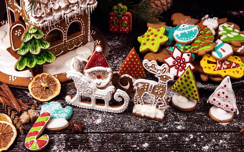 Gingerbread Christmas Cookies, Christmas, House, Cookies, Gingerbread, HD wallpaper
