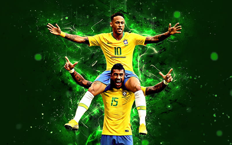 Paulinho, Neymar goal, abstract art, Brazil National Team, Neymar JR, soccer, neon lights, football stars, Brazilian football team, HD wallpaper