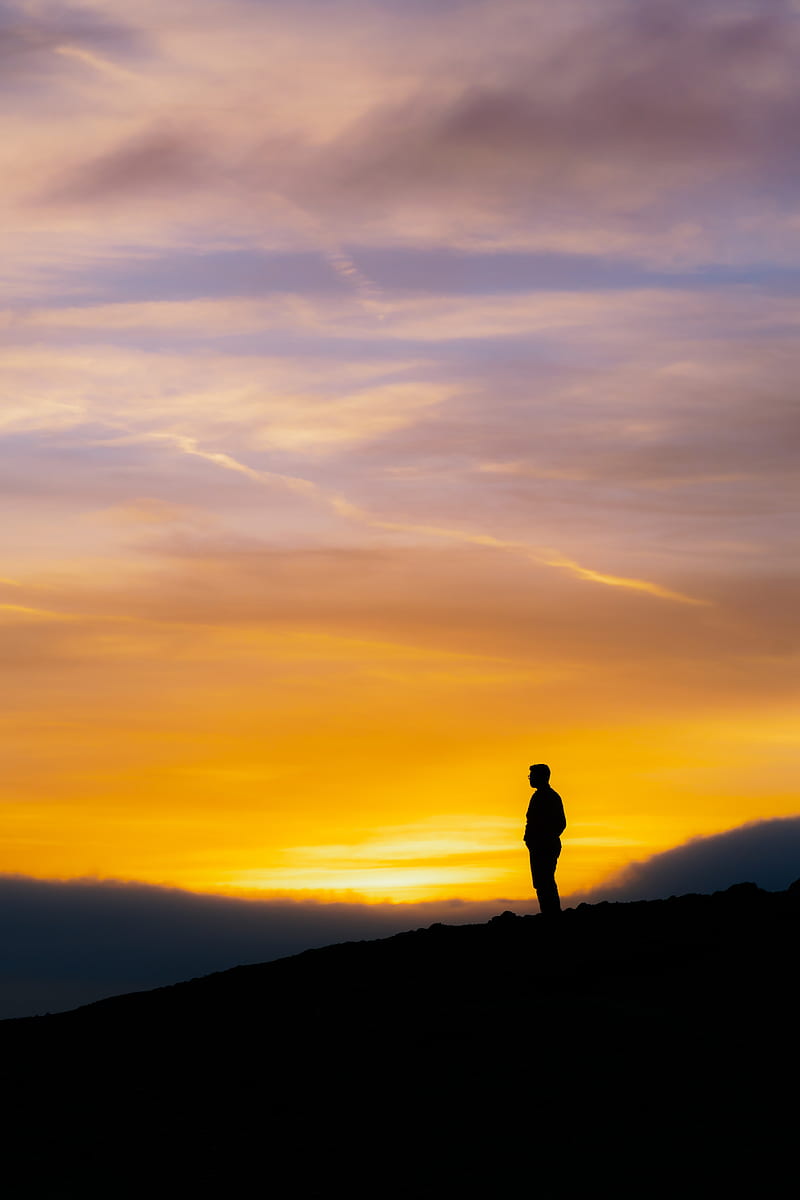 silhouette, sunset, sky, loneliness, solitude, HD phone wallpaper