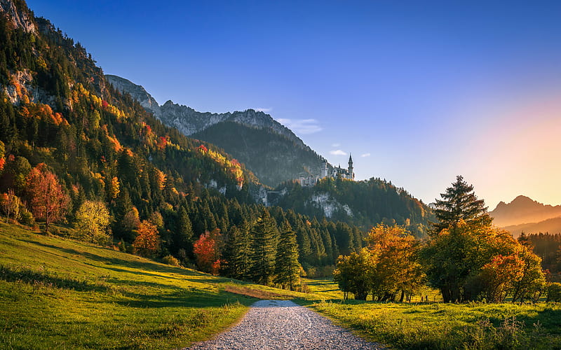 Neuschwanstein castle, german landmarks, autumn, Hohenschwangau, Alps, Schwangau, Germany, Bavaria, Europe, Neuschwanstein in autumn, HD wallpaper
