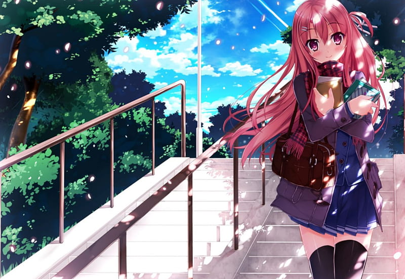 Anime school girl uniform sky fly red eyes long hair wallpaper, 1440x1799, 616577
