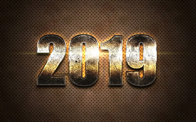 2019 metal digits, metal background, Happy New Year 2019, brown digits, 2019 concepts, 2019 on metal background, 2019 year digits, HD wallpaper