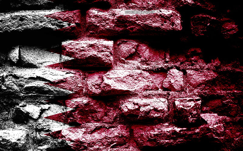 Empire of Qatar, grunge brick texture, Flag of Qatar, flag on brick wall, Qatar, flags of Asian countries, HD wallpaper