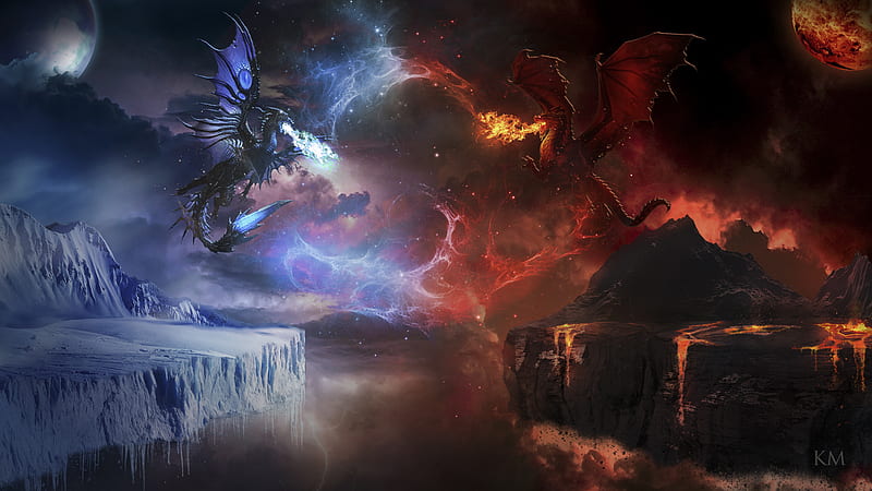 Ice Vs Fire Dragon Fight, HD wallpaper