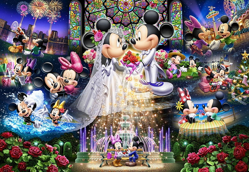 Eternal wedding dream, world, fantasy, luminos, mickey mouse minnie, dream, wedding, disney, HD wallpaper