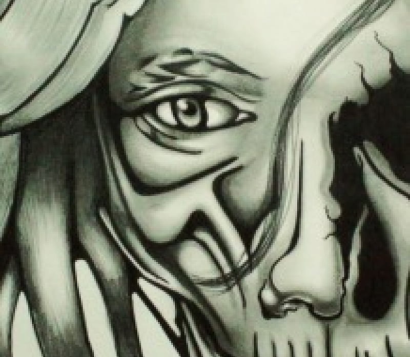 Drawing Half face  half skull by zhavorsa  OurArtCorner