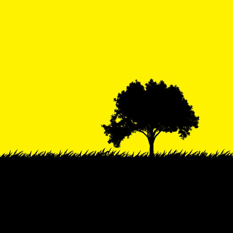 Minimalism, tree bark, trees, simple background, yellow, black, yellow  background, HD phone wallpaper | Peakpx