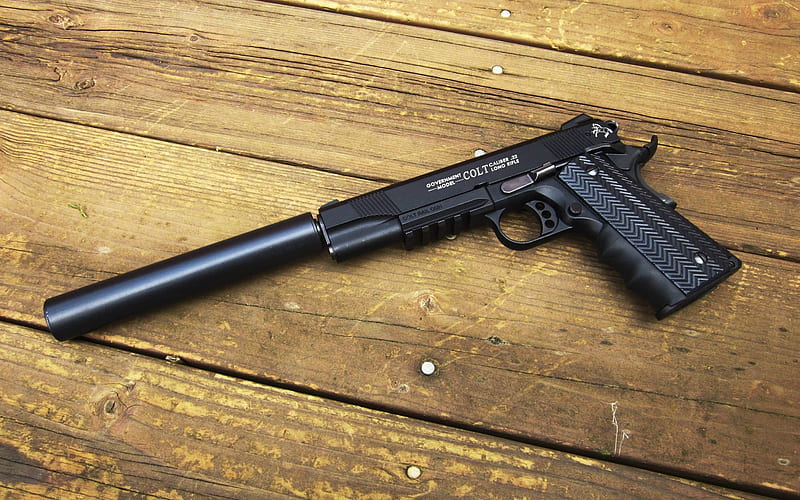 Silenced M1911 Pistol, pistol, gun, silencer, M1911, weapon, HD wallpaper