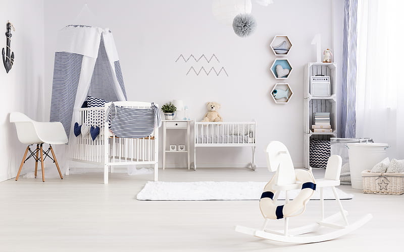 modern stylish room interior for a little boy, childrens room, light stylish interior design, project, HD wallpaper