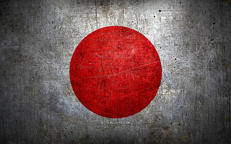Japanese metal flag, grunge art, asian countries, Day of Japan, national symbols, Japan flag, metal flags, Flag of Japan, Asia, Japanese flag, Japan, HD wallpaper