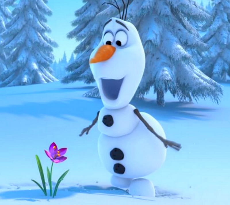 frozen, flower, happy, snow, snowman olaf, winter, HD wallpaper
