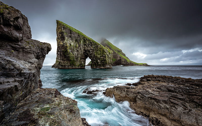 Vagar Faroe Islands Coast Rocks Landscape, HD wallpaper