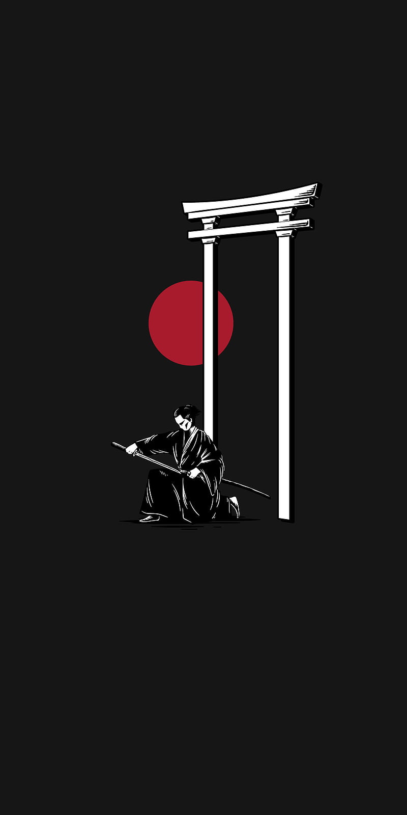 Japan Culture, black, halloween, minimal, red, samurai, white, yinyang, HD phone wallpaper