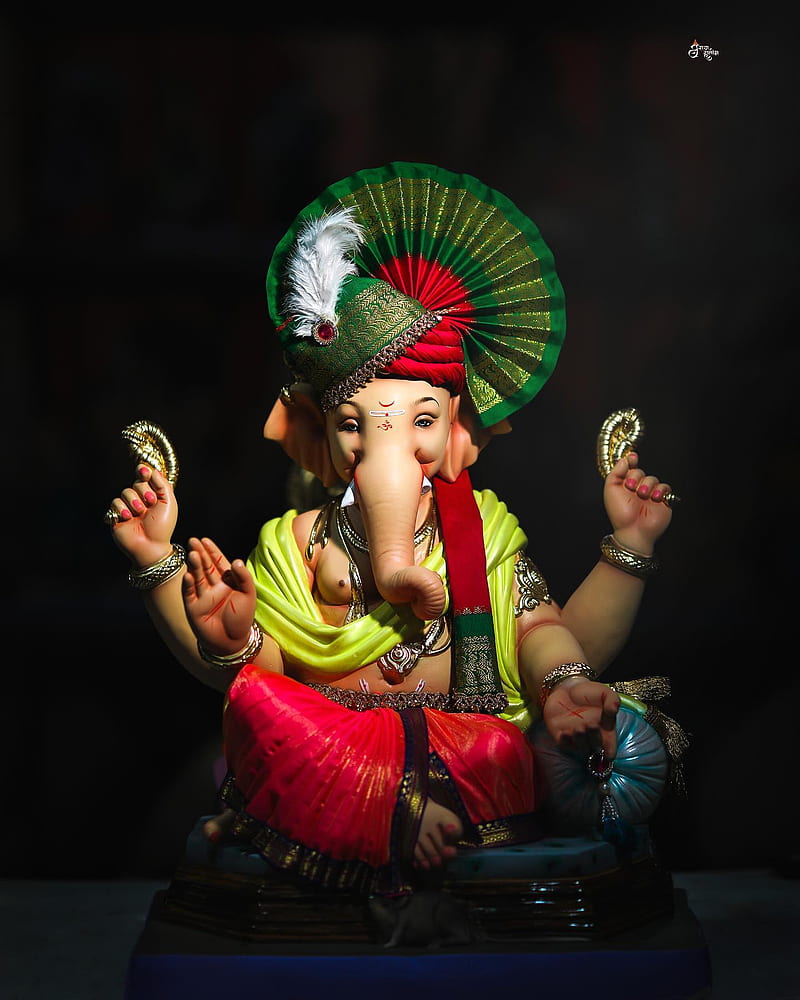 Ganpati Bappa, black, crown, HD phone wallpaper