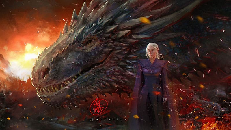 Daenerys Targaryen, artupida, art, fantasy, dragon, game of thrones, dark, HD wallpaper