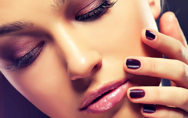 beautiful girl, makeup, pink lipstick, face, portrait, HD wallpaper