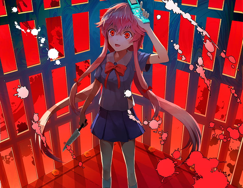 Mirai Nikki, anime, red background, simple background