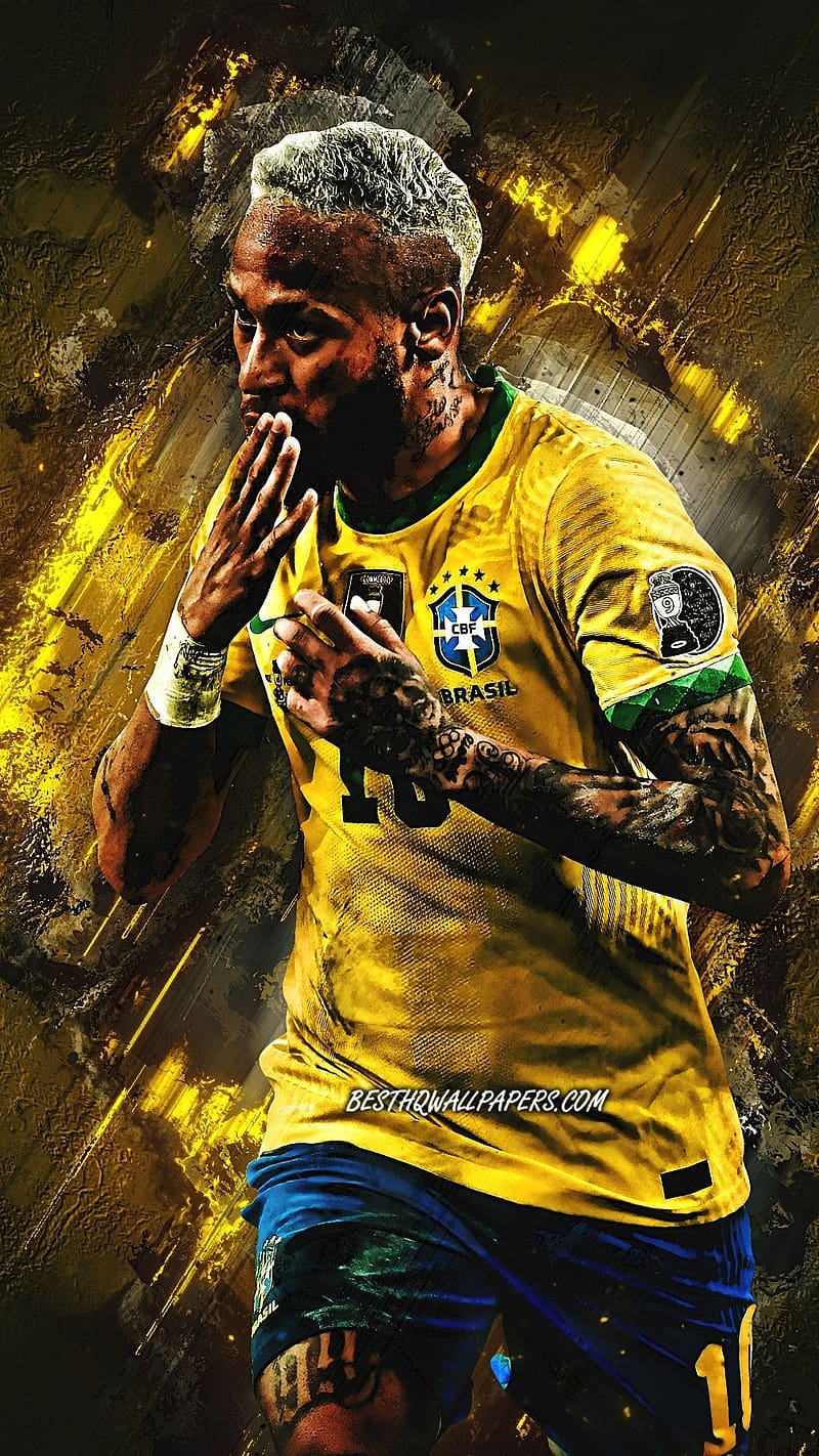Neymar With Yellow Effect, neymar, yellow effect, footballer, sports, athlete, HD phone wallpaper