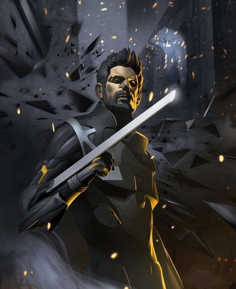 Deus Ex, art, drawing, weapons, gaming, sword, dark, legend, HD phone wallpaper