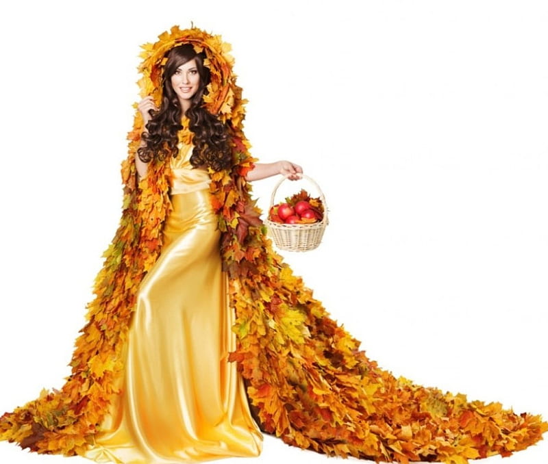 Autumn Princess, autumn, model, lady, basket, HD wallpaper