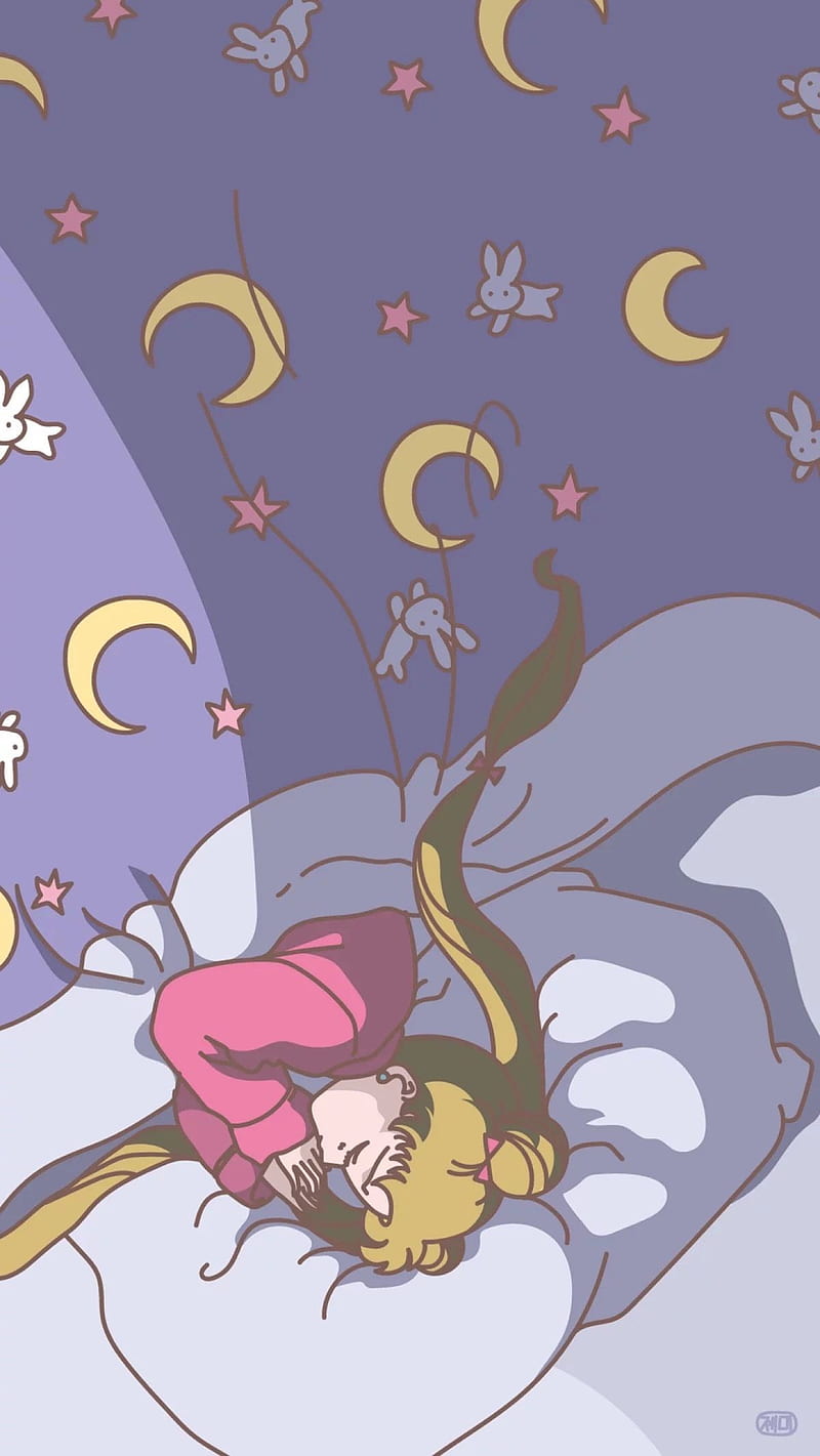 sailor moon, anime, animegirl, cartoon, cute, nice, sailormoon, sleep, HD phone wallpaper